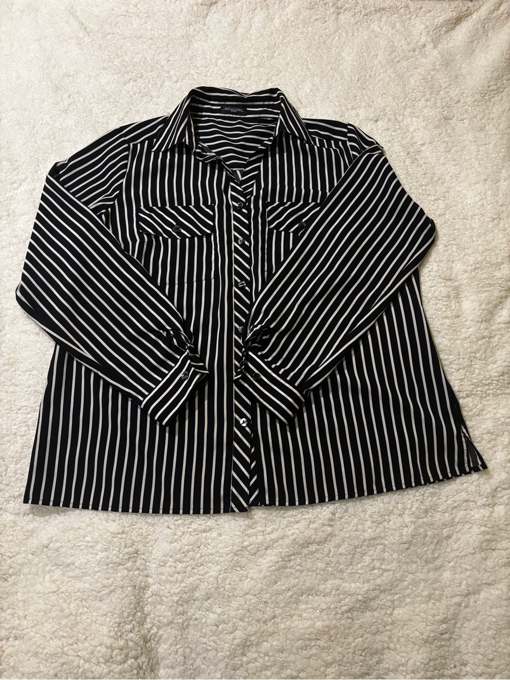 Black & White Vertical Stripe Button-Up Shirt1910